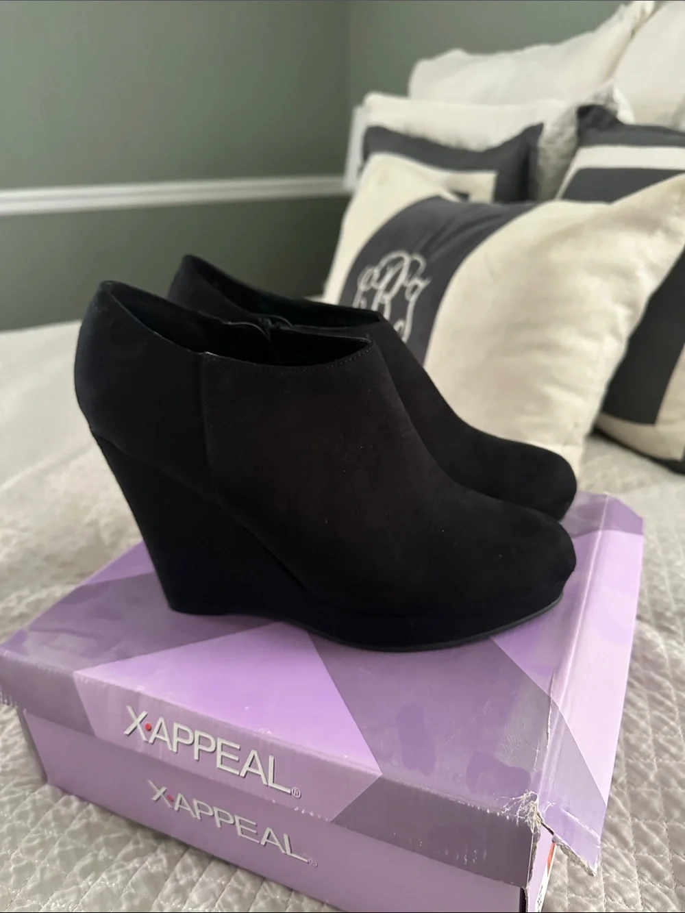 Xappeal Black Suede Wedge Booties